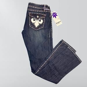 Vintage NWT Y2K Monica’s Jeans Low Rise Stitch Detailed Gemstone Jeans